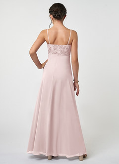 Azazie Sonya Junior Robe Trapèze en Mousseline de soie Dentelle Rose Pâle image2