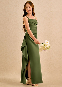 Azazie Cannoli Girls Formal Sukienki dla dziewczynek sypiących kwiaty Linia A Pofałdowany Satyna elastyczna Długość podłogi Sukienka image5