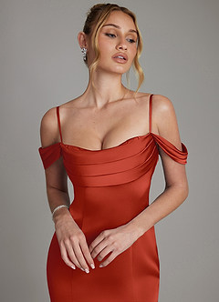 Azazie Nira Bridesmaid Dresses Rust Mermaid Corset Stretch Satin Dress image3