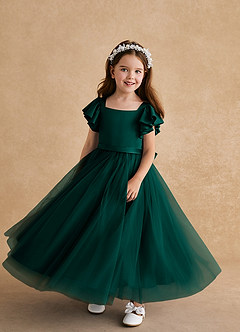 Azazie Suzy vestidos de niña de las flores Vestido de Pino de Tul de Corte En A con Con mangas image4