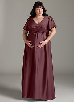 Azazie Verna vestidos de dama de honor de maternidad Vestido de Corte En A Volante Hasta el suelo Satén Elástico image13