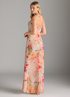 Azazie Leo Jurken voor bruidsmeisjes Jurk van Chiffon met Zeemeermin V-hals geplooid Abstract Boeket Bloemen image7