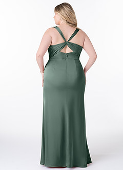 Azazie Mero Bridesmaid Dresses Sea Moss Sheath Pleated Stretch Satin Dress image8