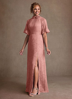 Azazie Hypatia Mother of the Bride Dresses Rosette Sheath Pleated Floral Burnout Dress image2