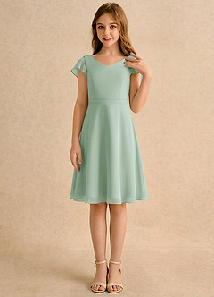 Azazie Narin Girls Formal Blomsterpigekjoler A-Line med ærmer Chiffon Knælængde Kjole image4