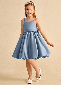 Azazie Davine Flower Girl Dresses Dusty Blue A-Line Spaghetti Strap Matte Satin Dress image5