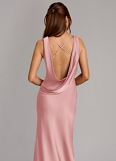 Azazie Cheryl Vestidos de damas de honor Vestido de Rosa Empolvado de Satén Elástico de Corte Sirena image2