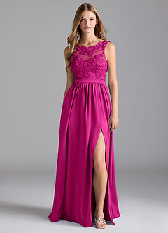 Azazie Elly Bridesmaid Dresses Fuchsia A-Line Lace Stretch Satin Dress image6