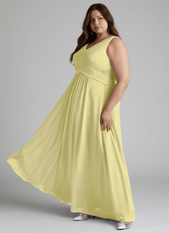 Azazie Flora Robes de demoiselle d'honneur Robe Trapèze en Mousseline de soie Plissée Sorbet Citron image12