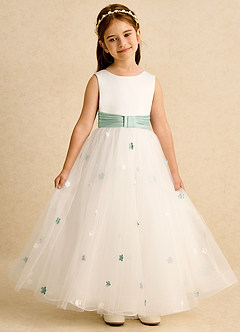 Azazie Cricket vestidos de niña de las flores Vestido de Marfil Agave de Satin Mate de Princesa con Plisado image4