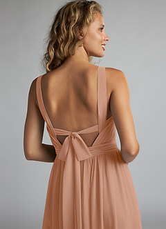 Azazie Aziza Bridesmaid Dresses Champagne Rose A-Line V-Neck Pleated Chiffon Dress image6
