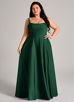 Azazie Shaude Robes de demoiselle d'honneur Robe Trapèze en Satin extensible Plissée Vert Foncé image12