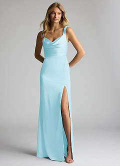 Azazie Elida Bridesmaid Dresses Sky Blue Sheath Pleated Stretch Satin Dress image1