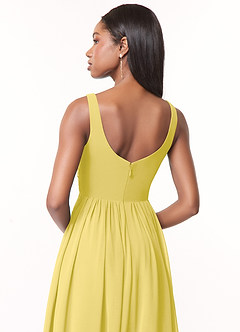 Azazie Keyla At-home Try On Dresses Agave A-Line V-Neck Pleated Chiffon Dress image4