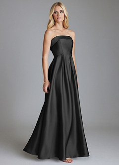 Azazie Lucienne Bridesmaid Dresses Black A-Line Strapless Stretch Satin Convertible Dress image4