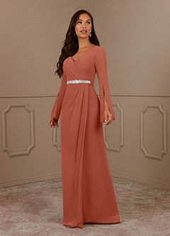 Azazie Belinda Moeder van de bruid jurken A-Lijn Jurk van Chiffon V-hals geplooid Klei image1