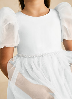 Azazie Blondie Flower Girl Dresses Diamond White A-Line with Sleeves Tulle Dress image5