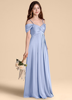 Azazie Kaitlynn Junior Abito A-Line in Raso Elasticizzato a Spalla Scoperta Ghiaccio image5