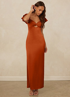 Christian Siriano Bridal for Azazie 1005 Bridesmaid Dresses Burnt Orange Sheath Sweetheart Neckline Stretch Satin Dress image9