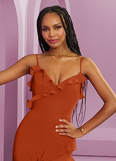 Barbie ♥ Azazie Jurken voor bruidsmeisjes Jurk van Chiffon met Kolom Verbrande Sinaasappel image7
