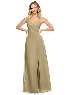 Azazie Davis Bridesmaid Dresses Moss Green A-Line V-Neck Chiffon Dress image2