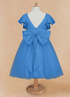 Azazie Kaeya Abiti da Ragazza di Fiori Abito A-Line in Tulle Fiocco Blue Jay image6
