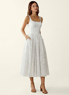 Ottavia White Jacquard Midi A-line Graduation Dress image3
