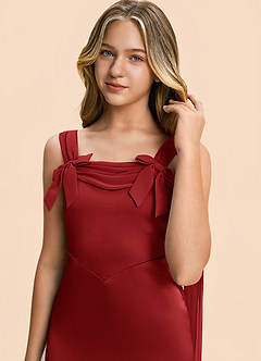 Azazie Chelsea Junior Pomegranate Sheath Pleated Stretch Satin Dress image7