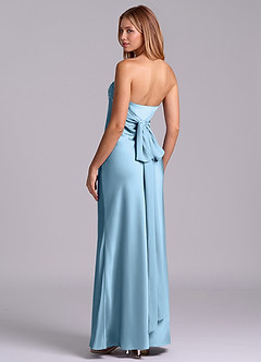 Azazie Ailanie Brudtärnklänningar Klä av Tubklänning i Stretch Satin Axelbandslös Stålblå image2