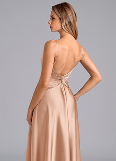 Azazie Elita Robes de demoiselle d'honneur Robe Trapèze en Satin extensible Plissée Or Rose image2