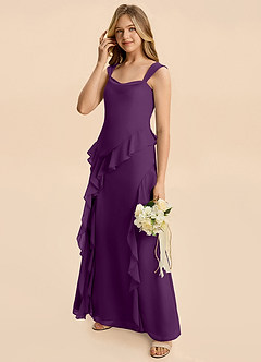 Azazie Sloane Junior A-Linie Herzausschnitt Chiffon Kleid Traube image4