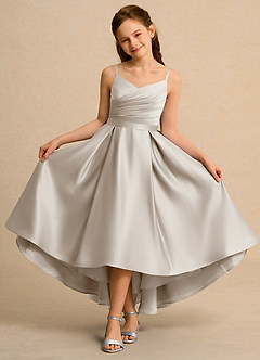 Azazie Sweets Junior Formal Flower Girl Dresses Frost A-Line Pleated Matte Satin Dress image4