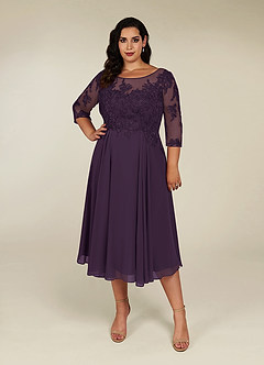 Azazie Marge Mother of the Bride Dresses Plum A-Line Scoop Lace Chiffon Dress image6