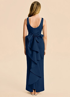 Azazie Emi Junior Dark Navy Sheath Bow Stretch Satin Dress image5