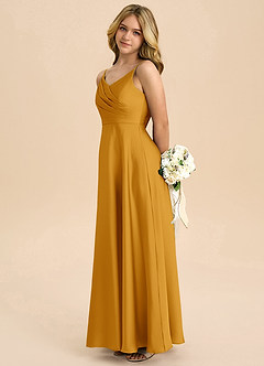 Azazie Bug Junior Butterscotch A-Line Pleated Stretch Satin Dress image7