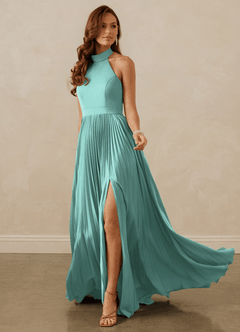 Christian Siriano Bridal for Azazie 1007 Bridesmaid Dresses Aqua A-Line Pleated Stretch Satin Dress image3