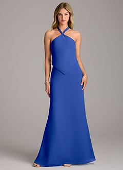 Azazie Keisha Bridesmaid Dresses Royal Blue Sheath Chiffon Dress image1
