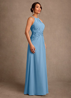 Azazie Georgie Mother of the Bride Dresses Steel Blue A-Line Lace Chiffon Dress image2