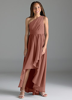 Azazie Mathilda Junior Cedar Rose A-Line Pleated Chiffon Dress image4
