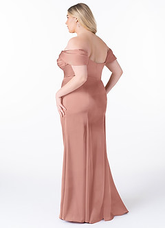 Azazie Amyra Bridesmaid Dresses Rosette Sheath Off the Shoulder Stretch Satin Convertible Dress image13