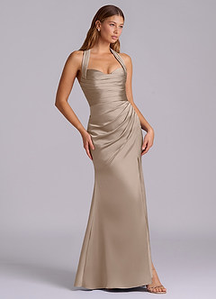 Azazie Destiny Bridesmaid Dresses Taupe Mermaid Sweetheart Neckline Stretch Satin Dress image3
