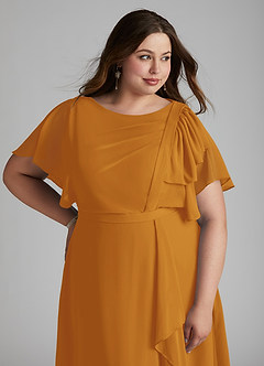 Azazie Aaliyah Modest Bridesmaid Dresses A-Line Scoop Pleated Chiffon Floor-Length Dress image11
