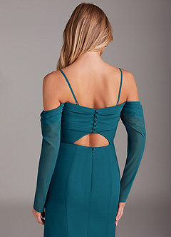Azazie Hallie Bridesmaid Dresses Ink Blue Mermaid Long Sleeve Chiffon Dress image6