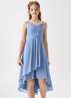 Azazie Mariam Junior Steel Blue A-Line Pleated Chiffon Dress image5