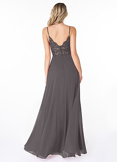 Azazie Lena Final Sale Steel Grey A-Line Lace Chiffon Dress image2