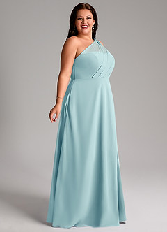 Azazie Phaedra Bridesmaid Dresses Sea Glass A-Line One Shoulder Chiffon Dress image9