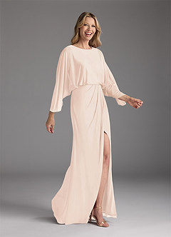 Azazie Ysabella Mother of the Bride Dresses Blushing Pink Mermaid Pleated Mesh Dress image1