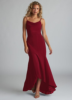 Azazie Summer Bridesmaid Dresses Burgundy Mermaid Scoop Cowl Chiffon Dress image4