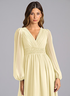 Azazie Palerma Robes de demoiselle d'honneur Robe Trapèze en Mousseline de soie Manche longue Sorbet Citron image6