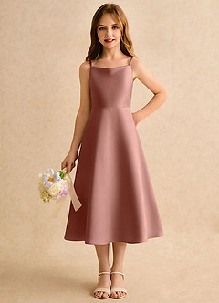 Azazie Jaella Girls Formal Flower Girl Dresses Cedar Rose A-Line Pleated Matte Satin Dress image5